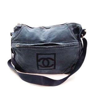 CHANEL Navy Canvas Shoulder Bag